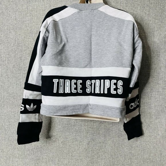 Adidas Three Stripes Trefoil crop top Sweatshirt Size M Black White Gray - Picture 4 of 8